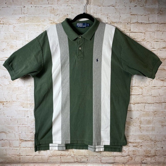 Polo Ralph Lauren Other - Polo Ralph Lauren Mens X Large Green Gray White Stripe Button Collar Pony Shirt